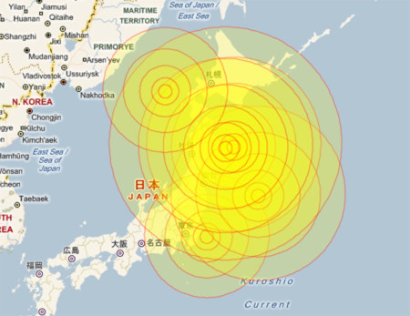 Các trận động đất liên tục xảy ra tại Nhật Bản trong 24 giờ qua. Đồ họa: Myforecast