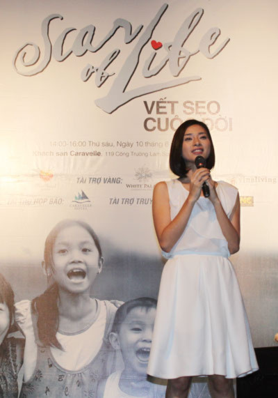 Ngô Thanh Vân tại buổi công bố dự án từ thiện 'Scar of life' vào chiều 10/6 ở TP HCM.