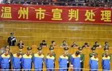 Vào ngày 25-05-2001, cảnh sát Trung Quốc canh gác một nhóm tù nhân ở ngoài một tòa án ở Bắc Kinh. Chiến dịch khởi xướng bởi nhà lãnh đạo chế độ cộng sản của Giang Trạch Dân. Ông yêu cầu cảnh sát tăng tốc độ bắt giữ, kết án và xử tử