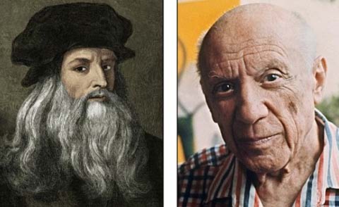    Hai họa sĩ thiên tài Leonardo Da Vinci (trái) và Pablo Picasso (phải) đều mắc chứng bệnh khó đọc, viết