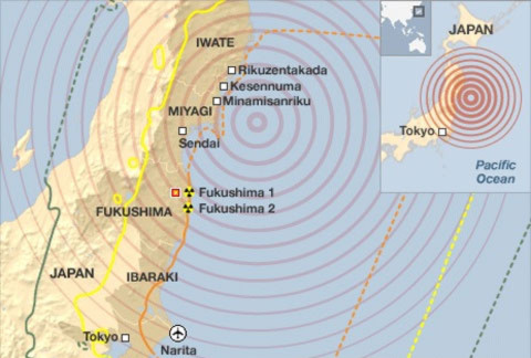 Thảm họa động đất và sóng thần tại Nhật Bản hôm 11/3. Đồ họa: USGS