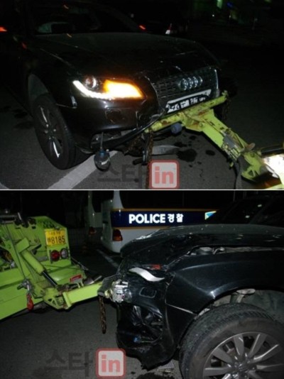 Chiếc xe Audi của Daesung bị vỡ mặt trước sau tai nạn.