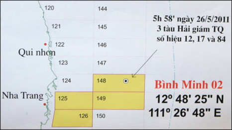 Vị trí xảy ra sự kiện liên quan tàu Bình Minh 02