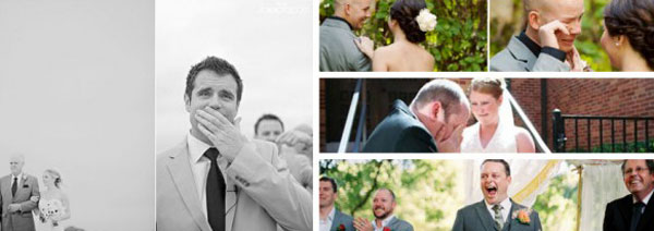 Những cảm xúc khác nhau của các chú rể khi được ngắm cô dâu lộng lẫy trong chiếc váy cưới.