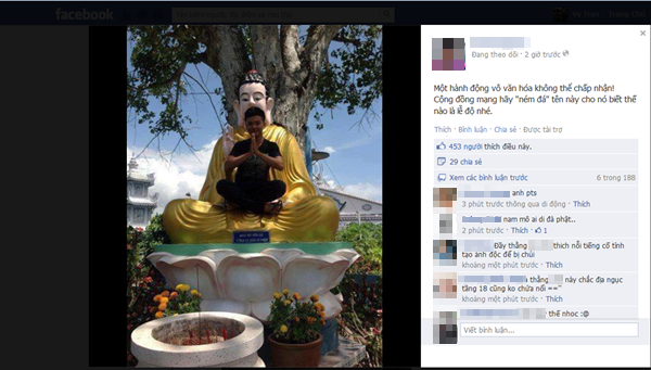 Phẫn nộ bức ảnh nam thanh niên ngồi lên tượng Phật