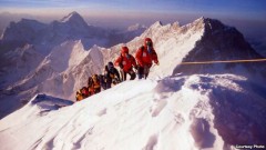 Yuichiro Miura on his way to the Mount Everest summit in 2003. (Miura Dolphins)