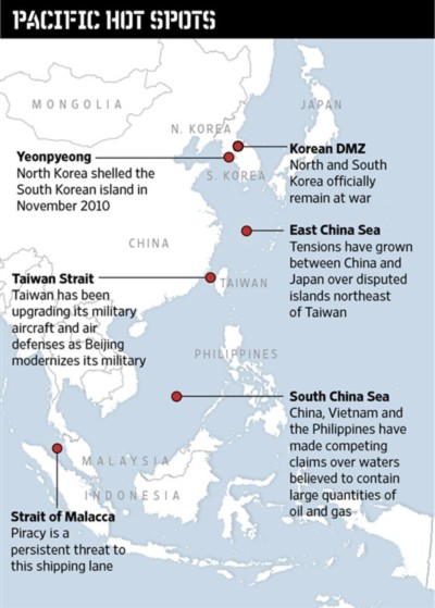 Các điểm nóng trên vùng biển châu Á - Thái Bình Dương.