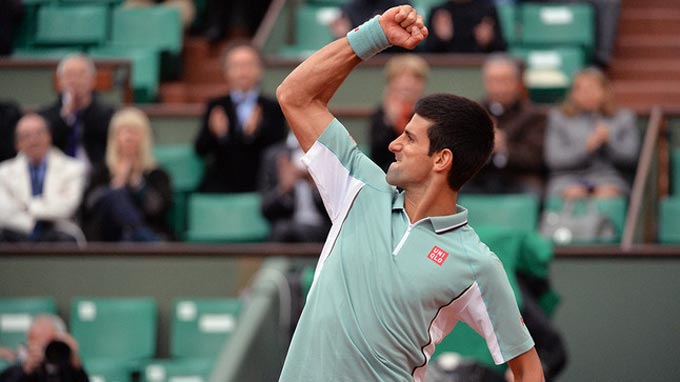 Djokovic ăn mừng chiến thắng trước Goffin - Ảnh: Getty Images