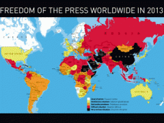 Bản đồ tự do báo chí năm 2013. Màu đen là những nước vi phạm nghiêm trọng, trong đó có Việt Nam.
rsf.org