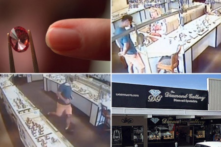  Hình ảnh viên kim cương bị mất, cửa hàng xảy ra vụ việc và kẻ bị tình nghi.