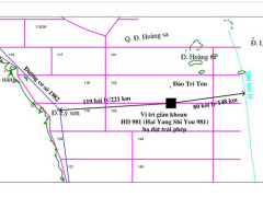 Bản đồ minh họa vị trí giàn khoan HD981 của Trung Quốc hạ đặt trái phép trong
vùng đặc quyền kinh tế, thềm lục địa Việt Nam - Nguồn: Tập đoàn Dầu khí Việt Nam