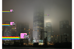 Trong một bức ảnh từ nhóm hacker Anonymous, nhân vật mèo Nyan Cats đang bay đến Trung Quốc. Vào ngày 15 tháng 10 năm 2014, Anonymous tuyên chiến với chính quyền Trung Quốc, và tuyên bố sẽ thực hiện một loạt các vụ tấn công. (Anonymous)