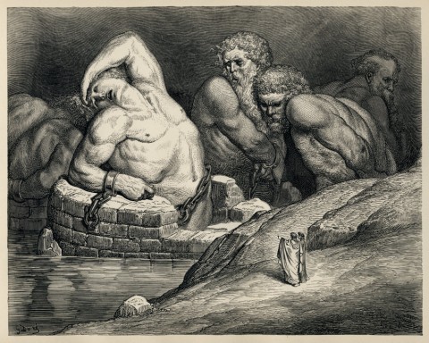 Các Titan và người khổng lồ bị giam vào Địa ngục. Minh họa bởi Gustave Doré’s to Dante’s Inferno, Plate LXV: Canto XXXI: The titans and giants. (Wikimedia Commons)