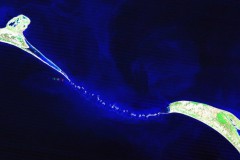 Cầu Adam, còn được gọi là Cầu Rama, hoặc Ram Setu, nối giữa Ấn Độ và Sri Lanka. (NASA)