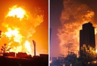 Vụ nổ lớn đã làm rung chuyển thành phố Thiên Tân ở miền bắc Trung Quốc ngày 12/8 (Ảnh: Youtube)