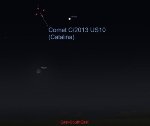 Vị trí sao chổi Catalina trước lúc Mặt Trời mọc ngày 08/12/2015.