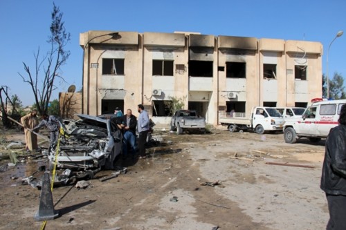 A general view shows the damage at the scene of an explosion at the Police Training Centre in the town of Zliten A general view shows the damage at the scene of an explosion at the Police Training Centre in the town of Zliten, Libya, January 7, 2016. REUTERS/StringerFOR EDITORIAL USE ONLY. NO RESALES. NO ARCHIVE.