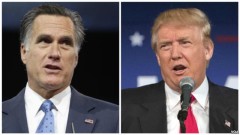 Cựu ứng cử viên tổng thống Mitt Romney (trái) và ứng cử viên đang dẫn đầu đảng Cộng Hòa Donald Trump.