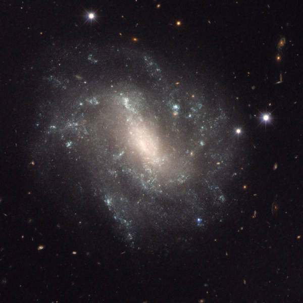 Cepheid variable stars in this spiral galaxy, known as UGC 9391, and a Type Ia supernova (not visible in this image) were used by a team of astronomers to calculate the expansion rate of the modern Universe. (Image:NASA, ESA, and L. Frattare (STScI) Các ngôi sao biến quang Cepheid trong thiên hà xoắn ốc này, với tên gọi UGC 9391, và một siêu tân tinh loại la (không hiển thị trong hình) đã được một nhóm các nhà thiên văn học sử dụng để tính toán tốc độ giãn nở của vũ trụ hiện nay. (Ảnh: NASA. ESA và L. Frattare (STScI))