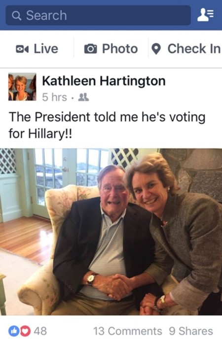 Kathleen Hartington Kenney Townsend thông báo cựu tổng thống Mỹ George H.W. Bush sẽ bỏ phiếu cho bà Hillary Clinton. Ảnh: Guardian.