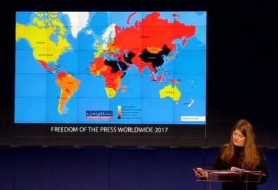 Bản đồ tự do thông tin do tổ chức Phóng viên Không biên giới cung cấp, Việt Nam nằm trong số các nước bị bôi đen. RFA photo
