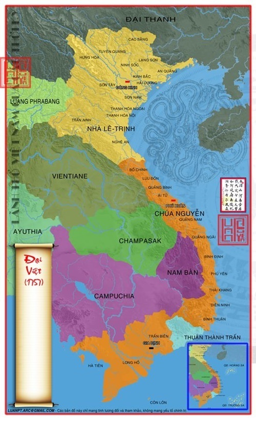 Bản đồ Đại Việt nam 1758. Ảnh từ lichsunuocvietnam.com)