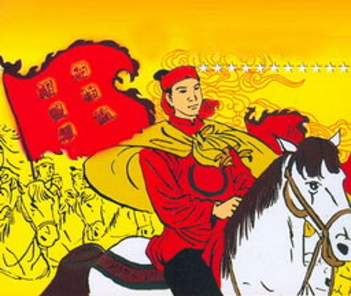 Trần Quốc Toản với lá cờ "phá cường địch, báo hoàng ân". (Ảnh từ internet)