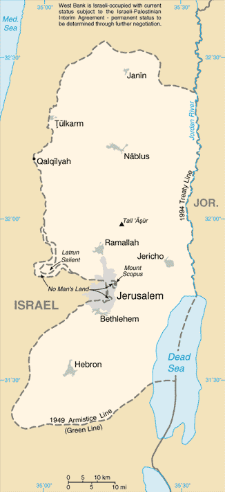 Bản đồ Bờ Tây. (Tranh: CIA/Wikipedia, Public Domain)