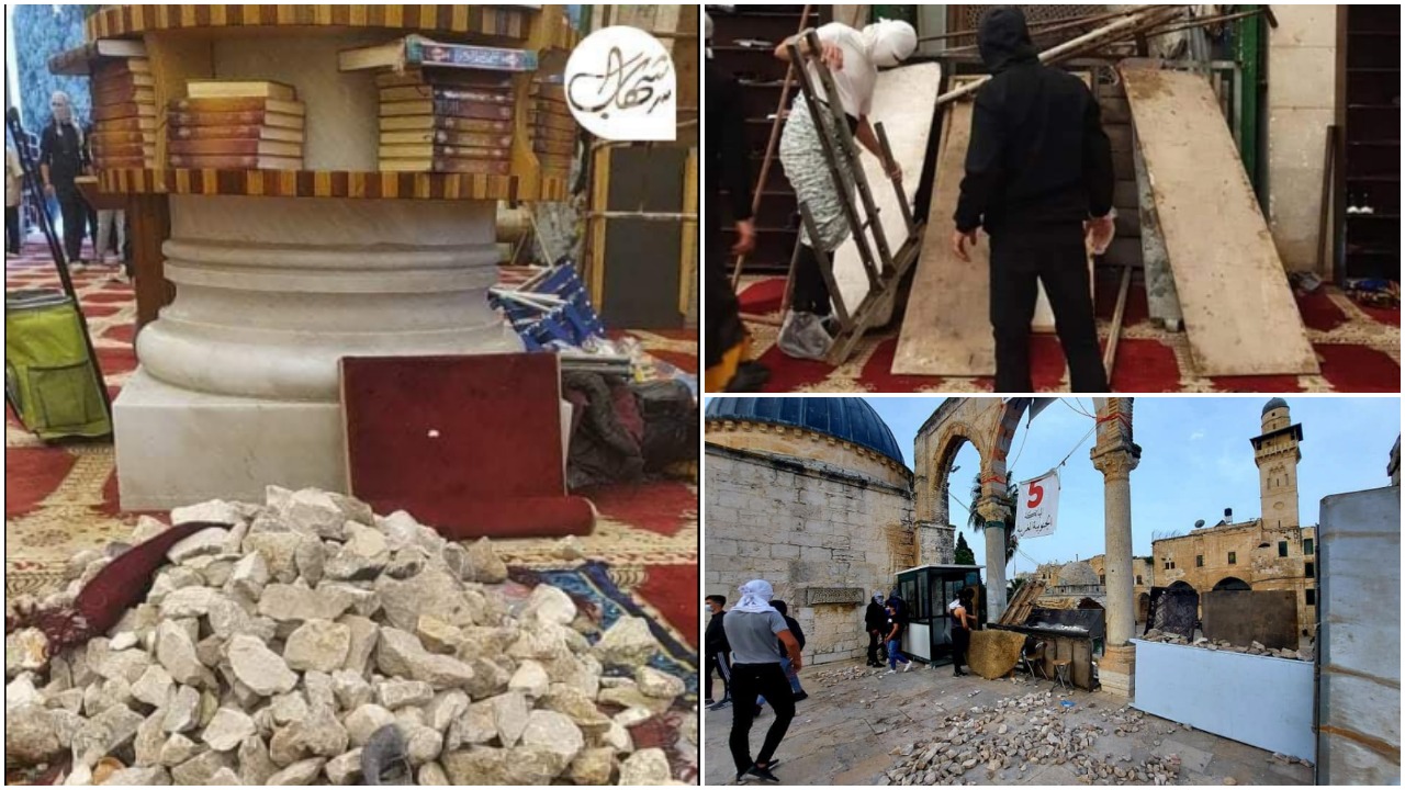 Những đống đá đã được người Palestina chất đống trong đền thờ Hồi giáo Al-Aqsa để tấn công cảnh sát Israel. (Ảnh chụp qua Facebook)